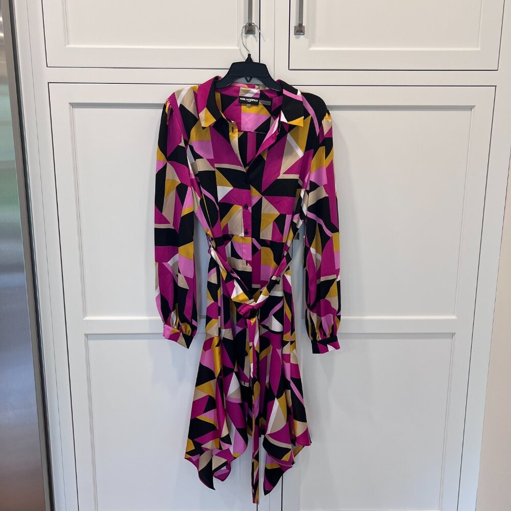 Karl Lagerfeld Paris, button front Satin Dress, size 14, nwt - Picture 2 of 2